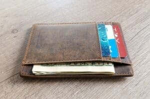 wallet containing cash and credit
